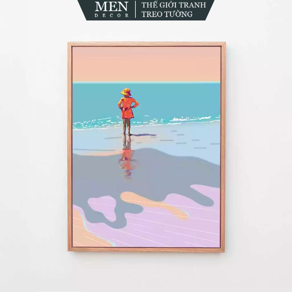 Tranh treo tường, Girls modern coastal wall art in purple pastel, nhận in theo yêu cầu, tặng kèm đin