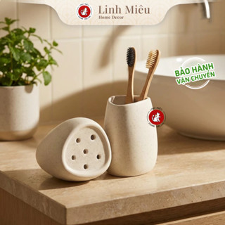 Cốc đựng bàn chải đánh răng sứ Bát Tràng cao cấp - dáng tam giác bo (280ml) | Đồ dùng nhà tắm homestay khách sạn