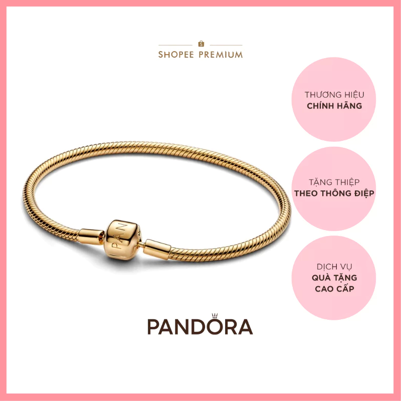 [CHÍNH HÃNG]Vòng Tay Pandora Moments Mạ Vàng 14K Khóa Trụ