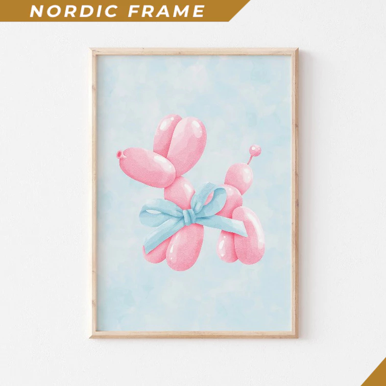Tranh treo tường, Pink Balloon Dog Print, Preppy Room Decor, Dopamine Decor Wall Art, Trendy Maximal