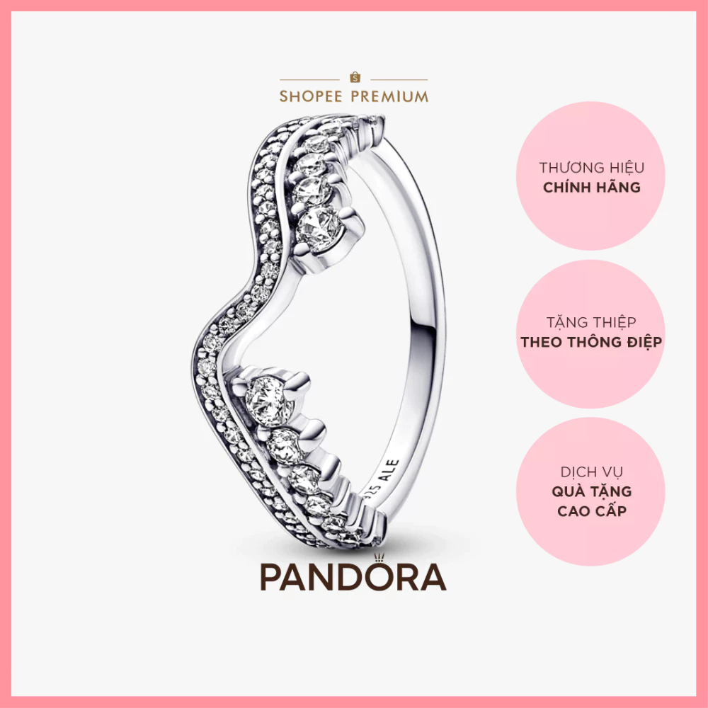 [CHÍNH HÃNG]Nhẫn Bạc Pandora Timeless Gợn Sóng Đính Đá