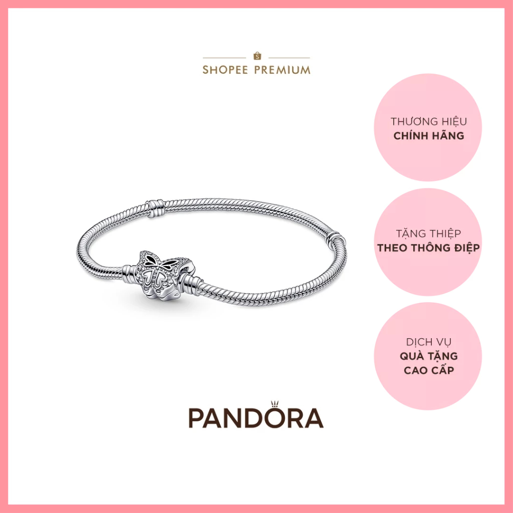 [CHÍNH HÃNG]Vòng Tay Pandora Bạc Chính Hãng Khóa Bướm Đính Đá 590782C01