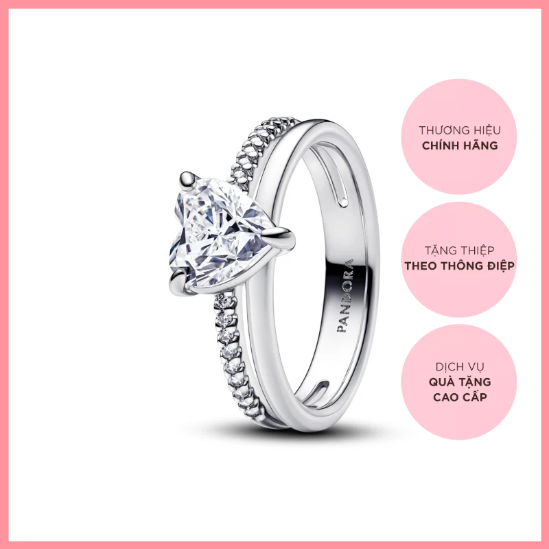 [CHÍNH HÃNG]Nhẫn Bạc Pandora Trái Tim Bản Đôi Đính Đá Trái Tim CZ