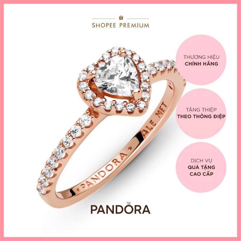 [CHÍNH HÃNG]Nhẫn Mạ Vàng Hồng 14k Pandora Timeless Hứa Hẹn Tình Đầu (Trái Tim)