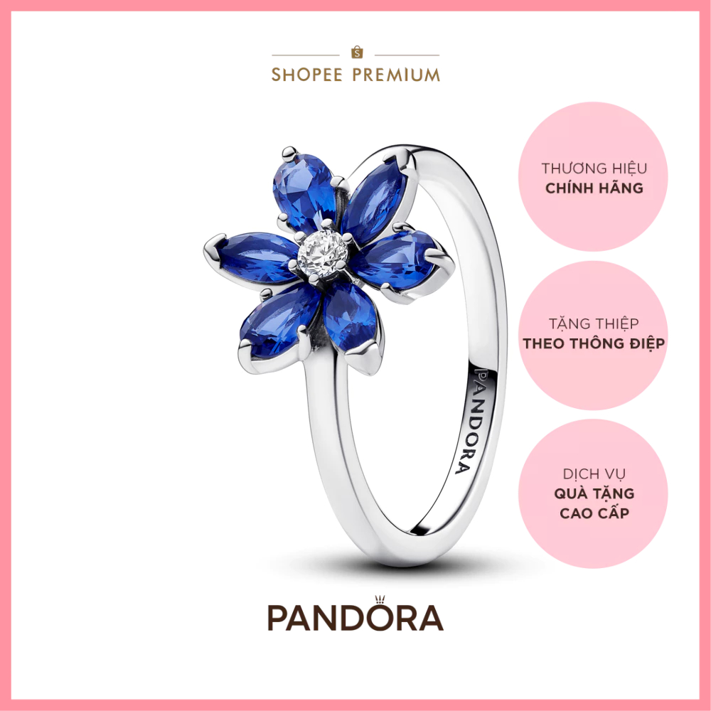 [CHÍNH HÃNG]Nhẫn Pandora Timeless Bông Hoa Đính Đá Xanh