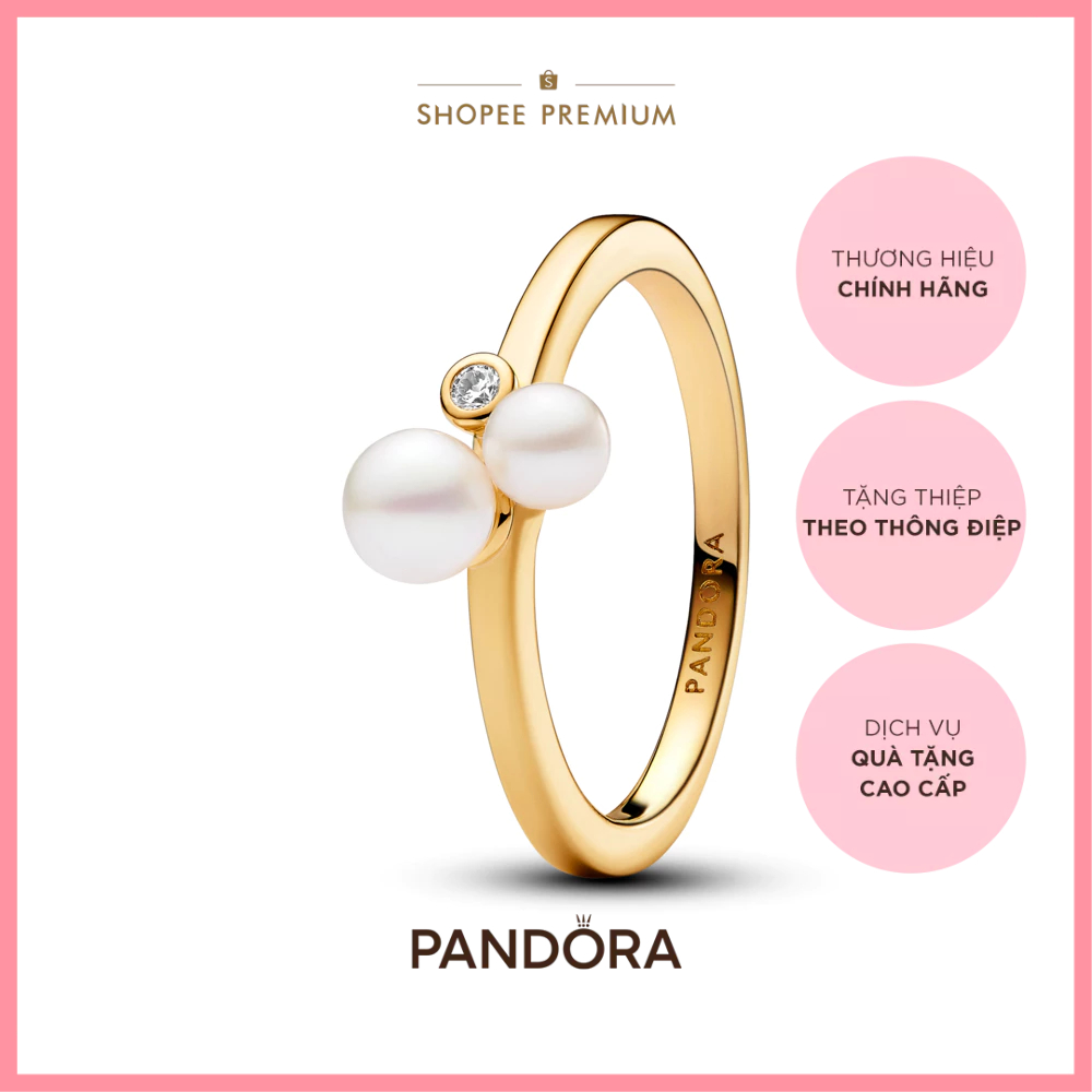 [CHÍNH HÃNG]Nhẫn Pandora Timeless Mạ Vàng 14K Đính Ngọc Trai Đôi