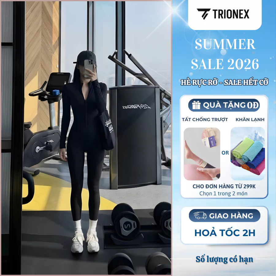 [TẶNG TẤT] [K208-Loại đẹp] Set thể thao nữ TRIONEX, bodysuit nữ, phù hợp tập gym, yoga, trekking, dạo phố, đi bơi