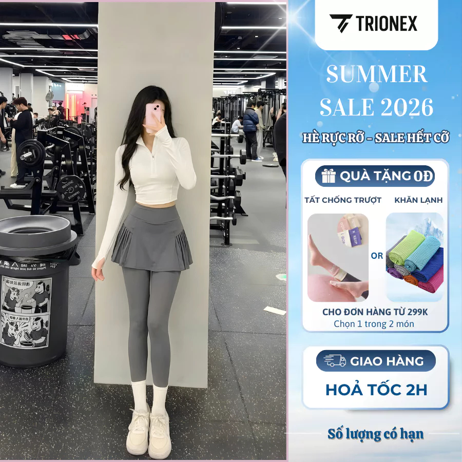 [K219] Quần dài phối váy đi tập gym TRIONEX, tập yoga che khuyết điểm, ống bo gấu dễ vận động | BigBuy360 - bigbuy360.vn