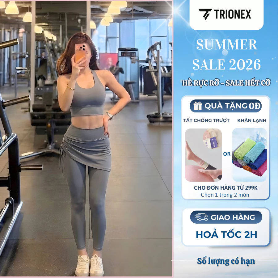 [K216] Quần dài phối váy đi tập gym TRIONEX, tập yoga che khuyết điểm, ống bo gấu dễ vận động | BigBuy360 - bigbuy360.vn