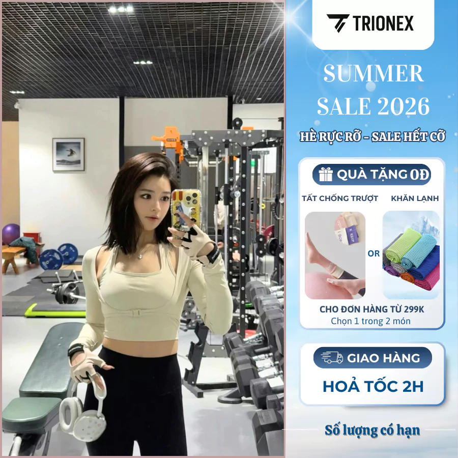 [K211] Áo Tập Gym Nữ TRIONEX, Áo Tập Yoga Pickleball Nữ Dài Tay Thiết Kế Giả Yếm Có Mút Ngực Co Dãn 4 Chiều | BigBuy360 - bigbuy360.vn