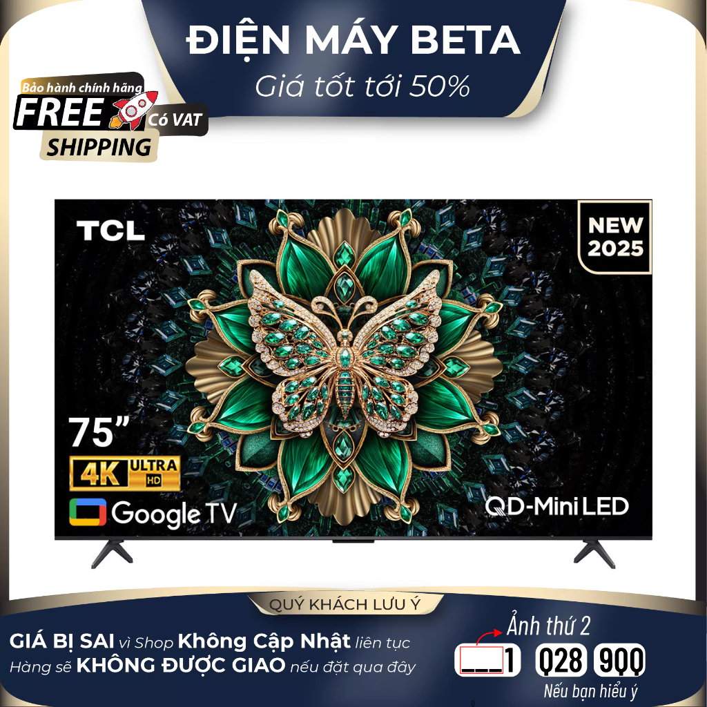 [Mới 2025] Google Tivi QD-Mini LED TCL 4K 75 inch 75C6K