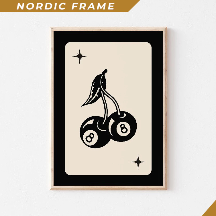 Tranh treo tường, Trendy Retro 8 Ball Cherries Print, 8 Ball Decor Cherry 8 Ball Print, Retro Playin