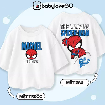 Áo thun bé trai form rộng tay lỡ PREMIUM COTTON BabyloveGO BST áo Spider Man 100% cotton cho bé 1 đến 10 tuổi