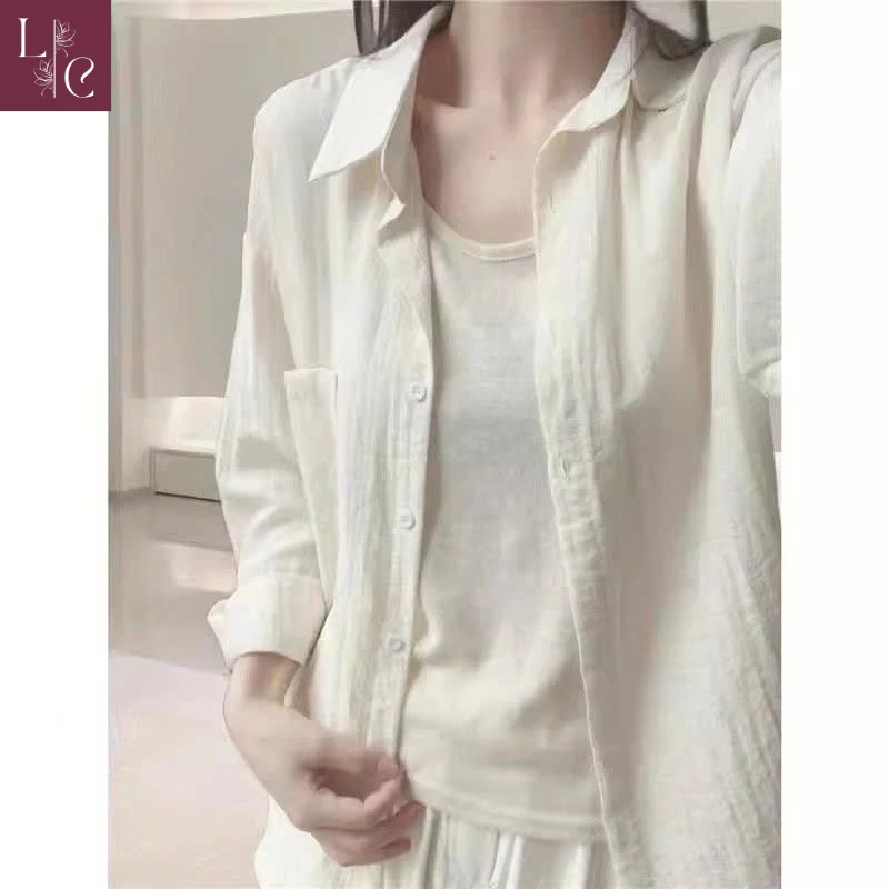 Áo sơ mi kiểu nữ Lena form rộng, áo sơ mi dài tay mỏng nhẹ khoác ngoài màu trơn - S34