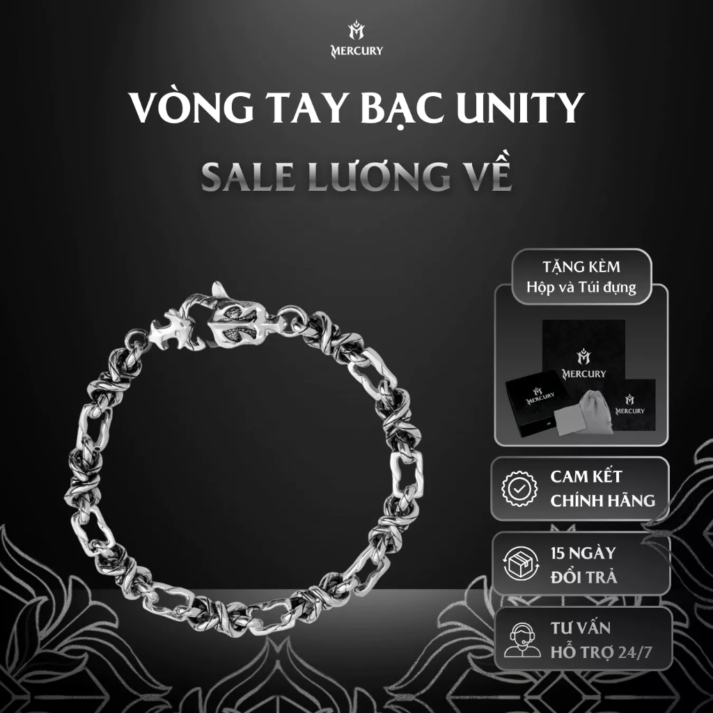 Vòng tay Bạc nam, nữ 925 Mercury The Unity- Trang sức Bạc 925 cao cấp