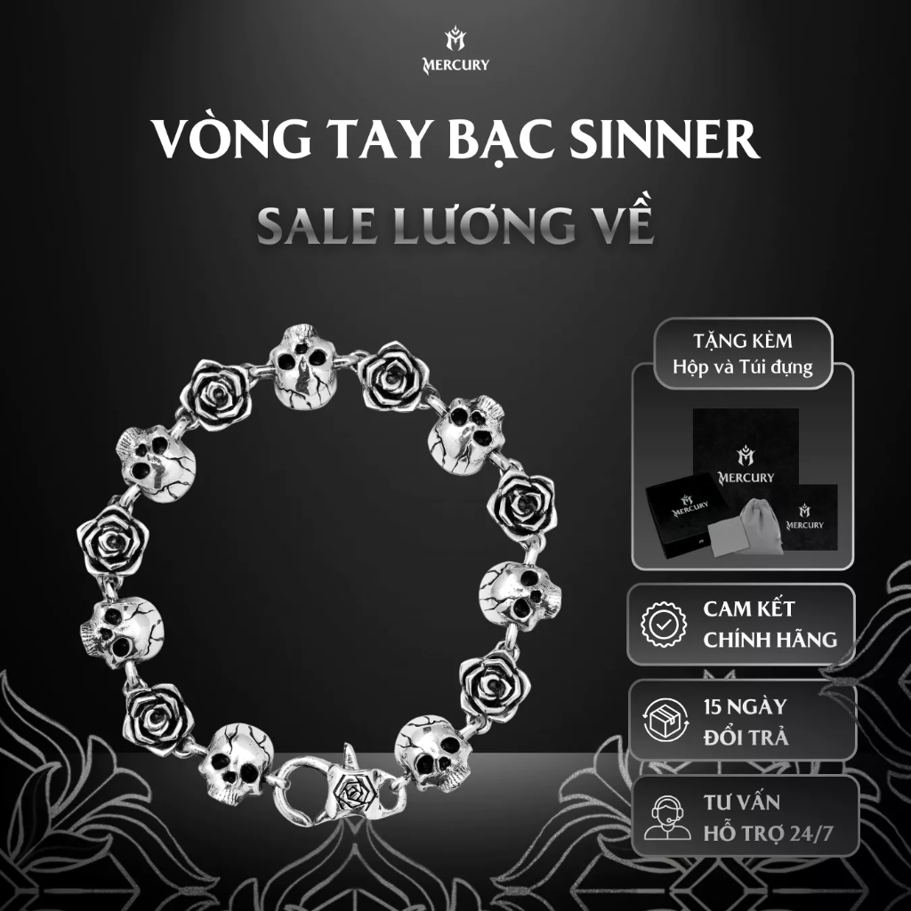 Vòng tay Bạc nam, nữ 925 Mercury The Sinner - Trang sức Bạc 925 cao cấp - Thiết kế độc quyền Mercury