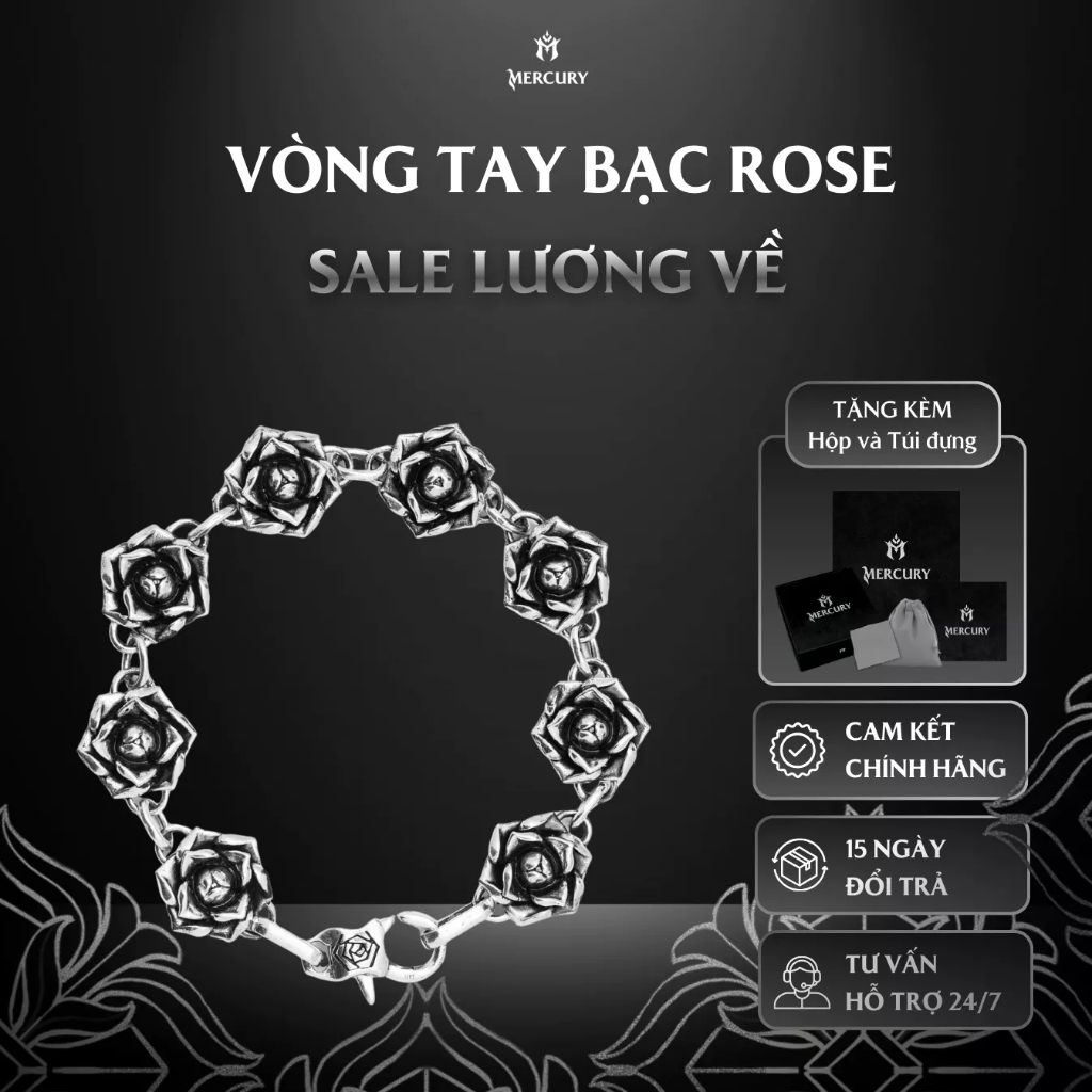 Vòng tay Bạc nam, nữ 925 Mercury The Rose - Trang sức Bạc 925 cao cấp - Mercury collab Tranh Nguyenn