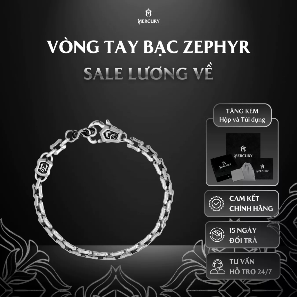 Vòng tay Bạc nam, nữ 925 Mercury The Zephyr - Trang sức Bạc 925 cao cấp - Thiết kế độc quyền Mercury