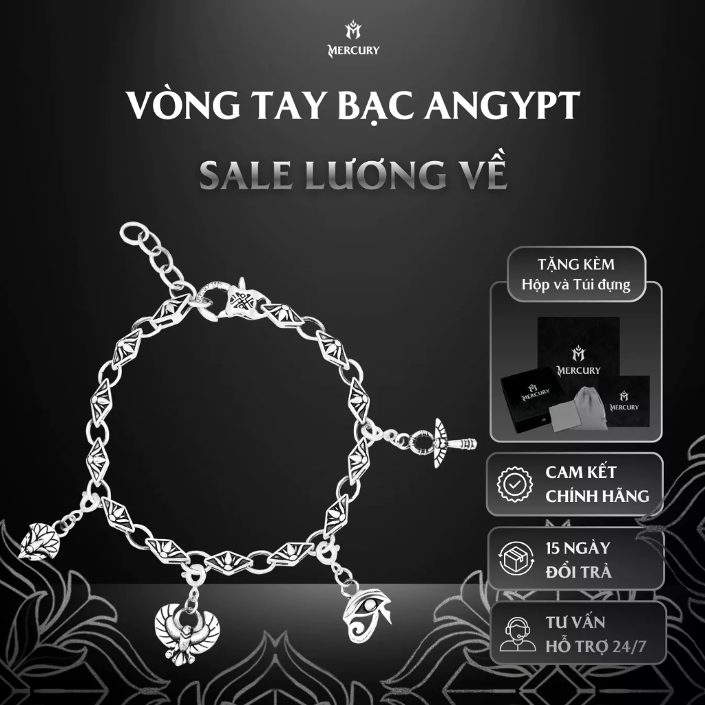 Vòng tay Bạc 925 Mercury Angypt - Phụ kiện trang sức, vòng đeo tay - Họa tiết Ai Cập cổ đại