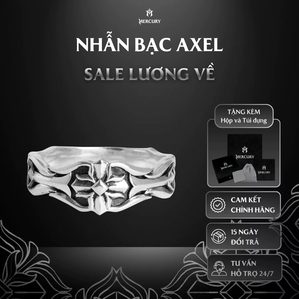 Nhẫn Bạc nam,nữ 925 Mercury Axel - Trang sức Bạc 925 cao cấp-Thiết kế độc quyền bởi Mercury