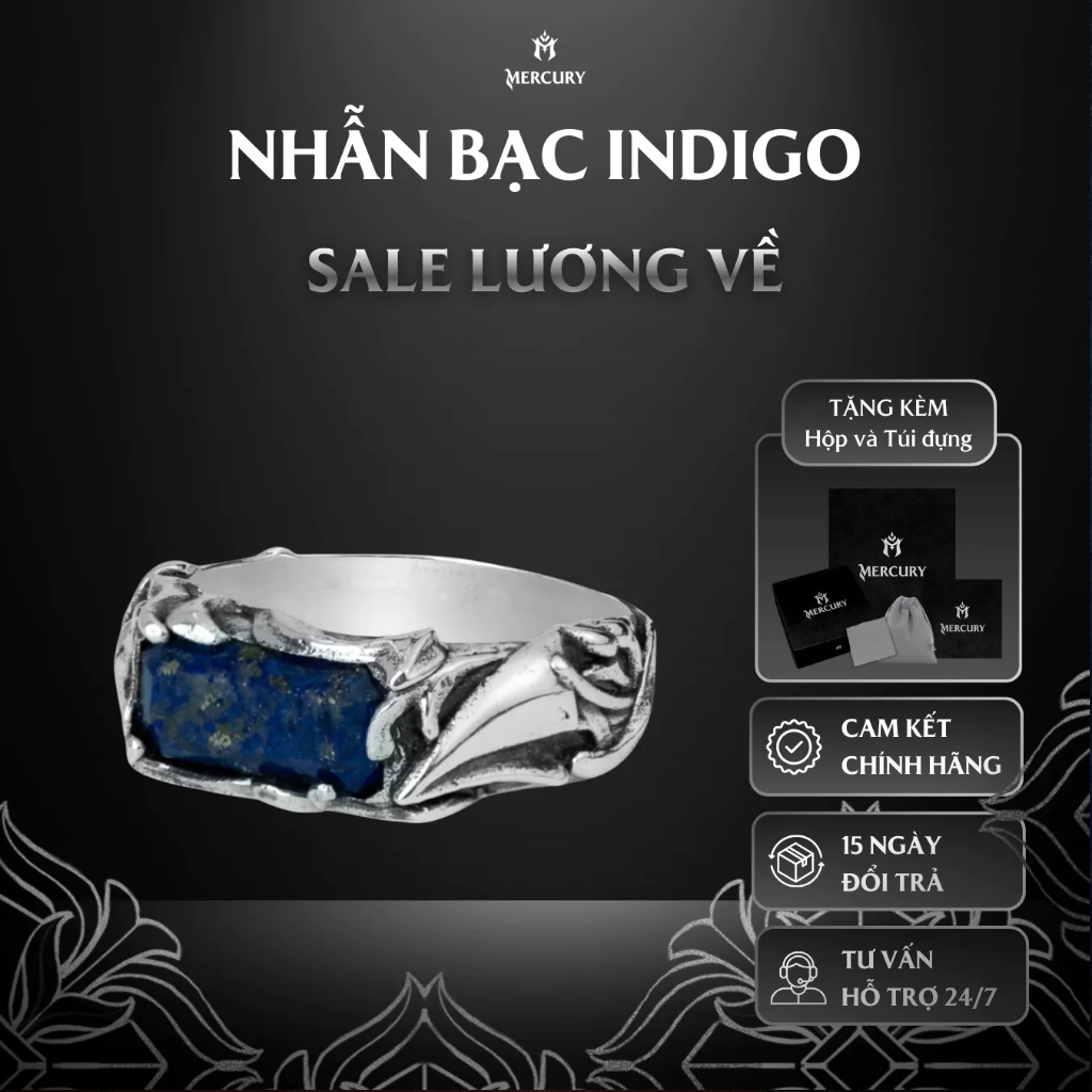 Nhẫn Bạc nam 925 Mercury Indigo - Trang sức Bạc 925 đúc nguyên khối- Thiết kế độc quyền bởi Mercury