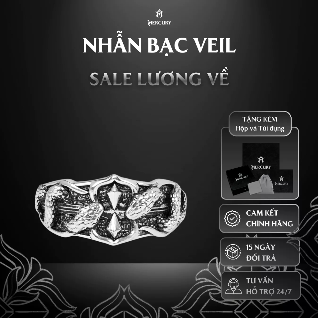 Nhẫn Bạc nam,nữ 925 Mercury Veil  - Trang sức Bạc 925 cao cấp-Thiết kế độc quyền bởi Mercury