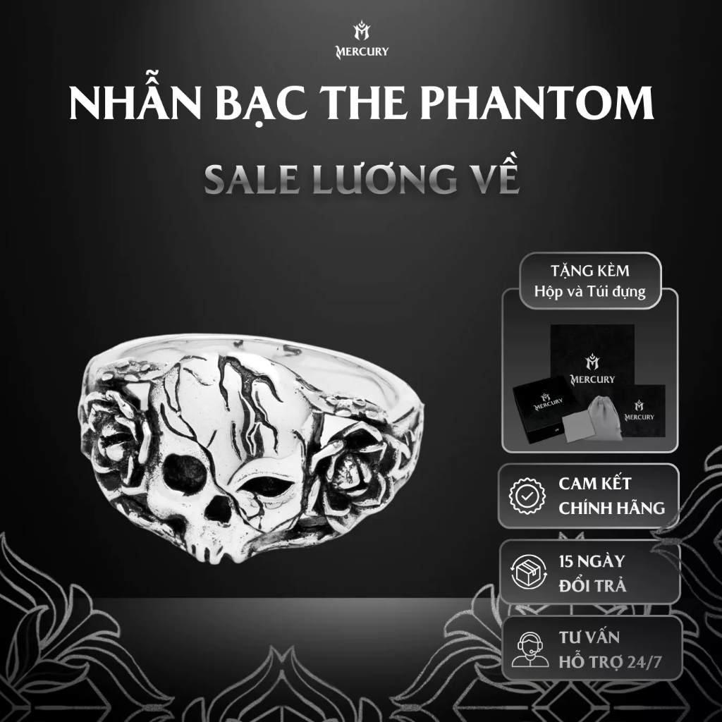 Nhẫn Bạc nam,nữ 925 Mercury The Phantom-Trang sức Bạc 925 nguyên khối-Thiết kế độc quyền bởi Mercury