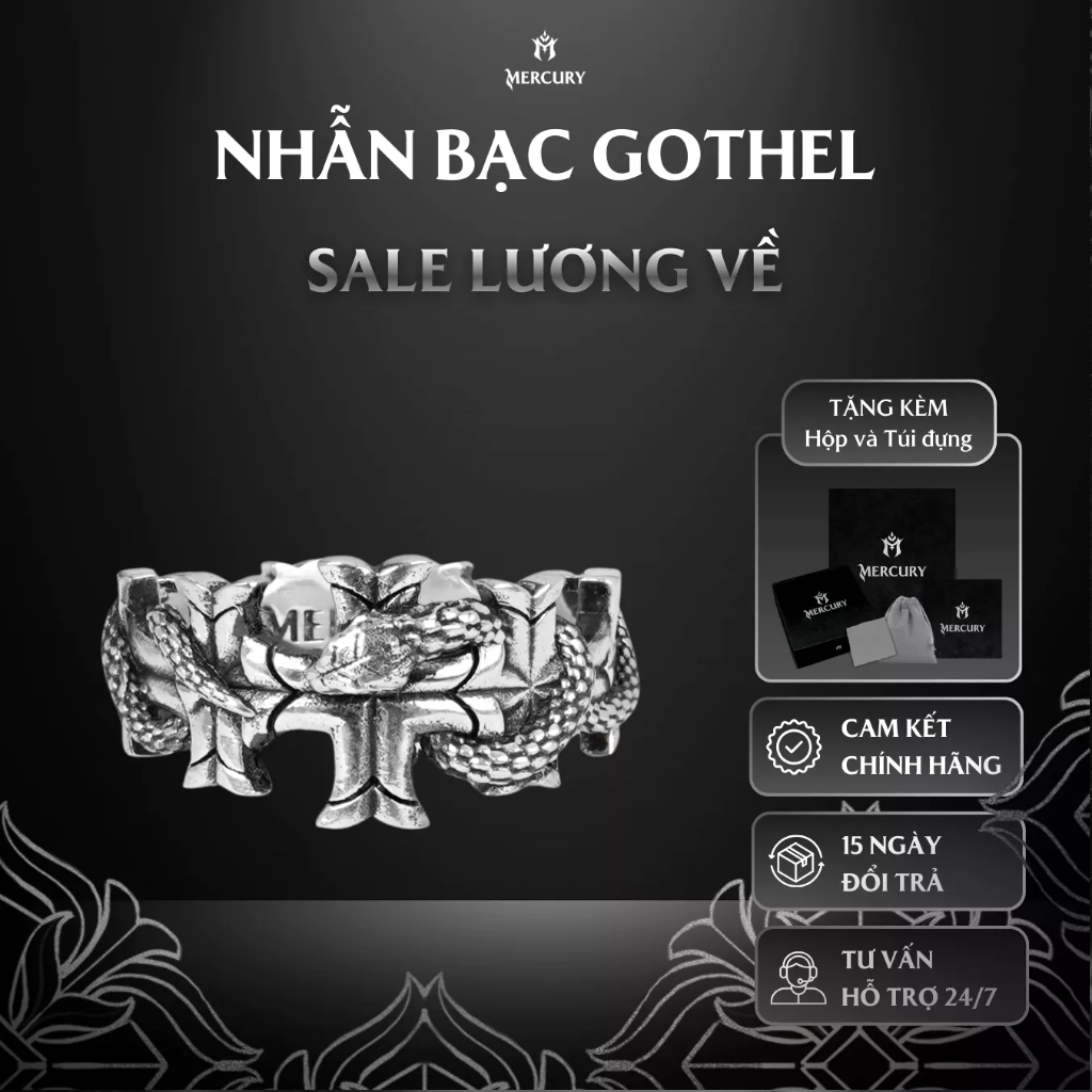 Nhẫn Bạc nam,nữ 925 Mercury Gothel - Trang sức Bạc 925 cao cấp-Thiết kế độc quyền bởi Mercury