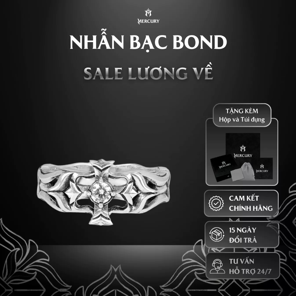Nhẫn Bạc nam,nữ 925 Mercury Bond - Trang sức Bạc 925 cao cấp-Thiết kế độc quyền bởi Mercury