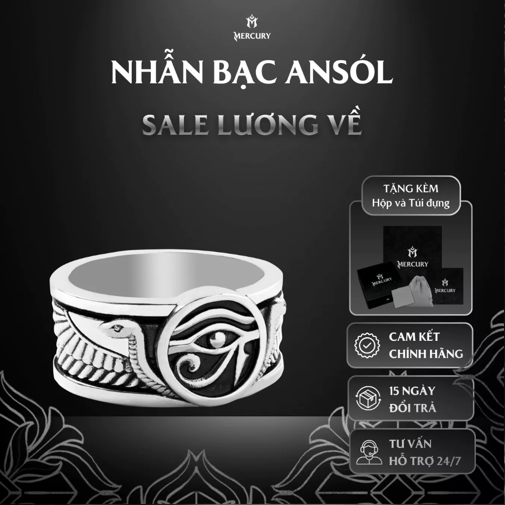 Nhẫn Bạc nam, nữ 925 Mercury Ansól -Trang sức Bạc 925 Mecury, Nhẫn Bạc 925 - Họa tiết Ai Cập