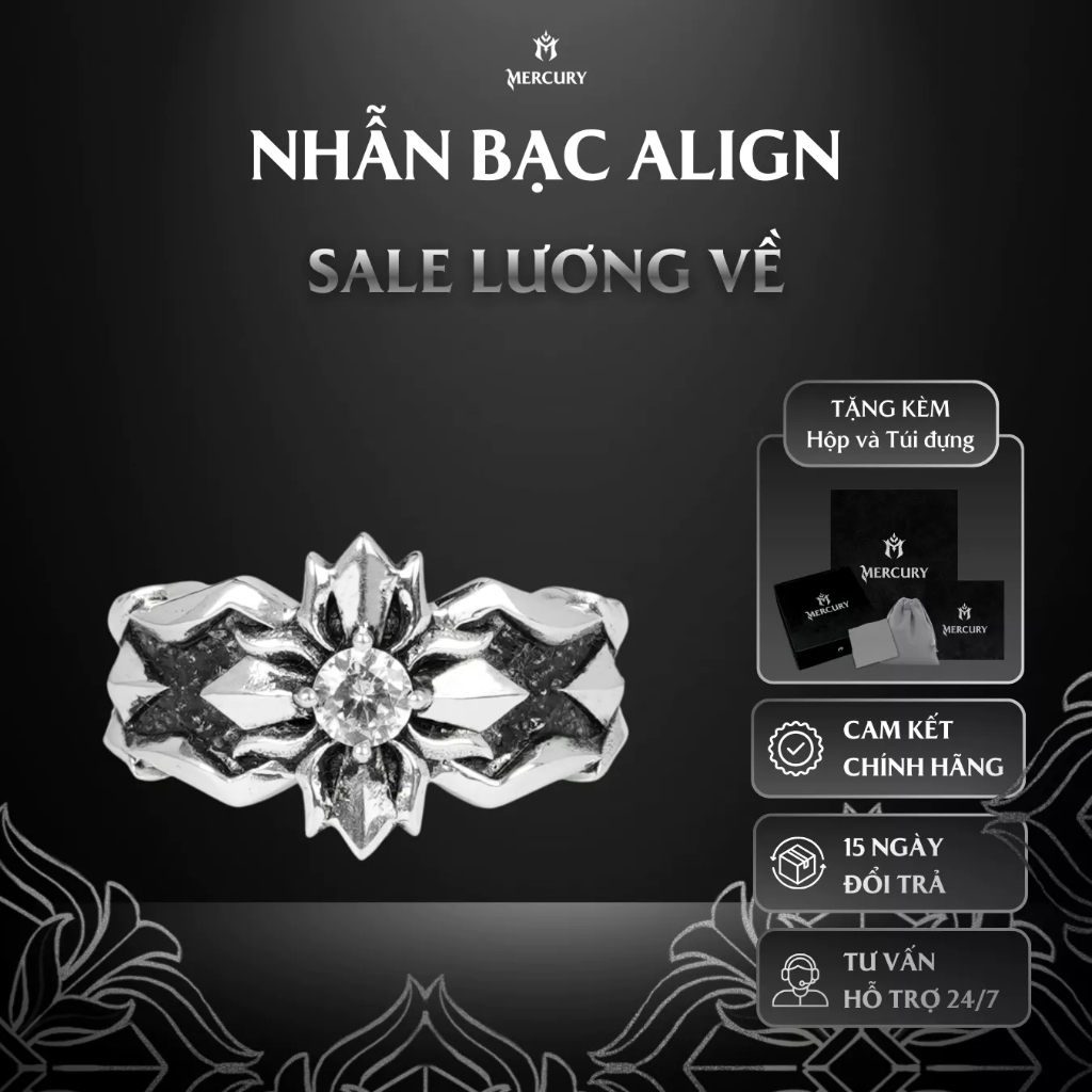 Nhẫn Bạc nam,nữ 925 Mercury Align  - Trang sức Bạc 925 cao cấp-Thiết kế độc quyền bởi Mercury