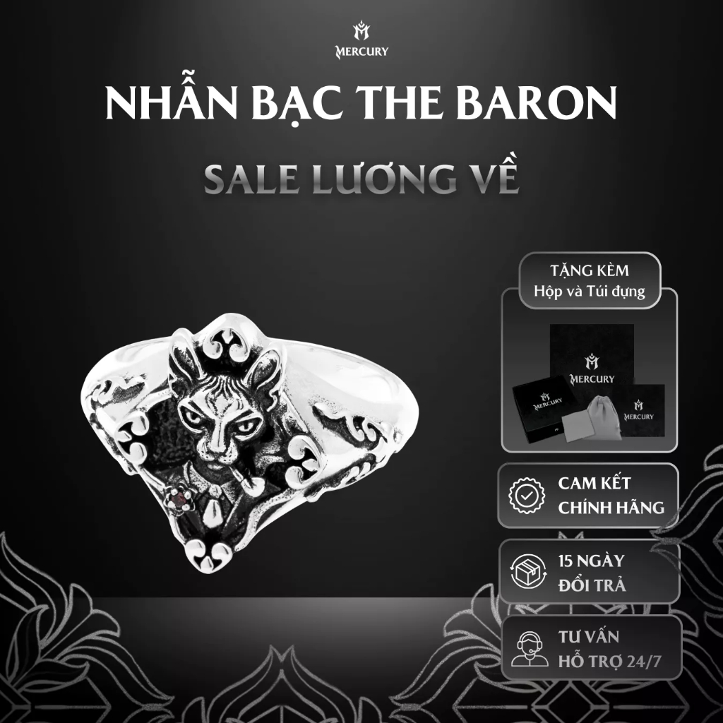 Nhẫn Bạc nam, nữ 925 Mercury The Baron - Trang sức Bạc 925 cao cấp -Thiết kế độc quyền bởi Mercury