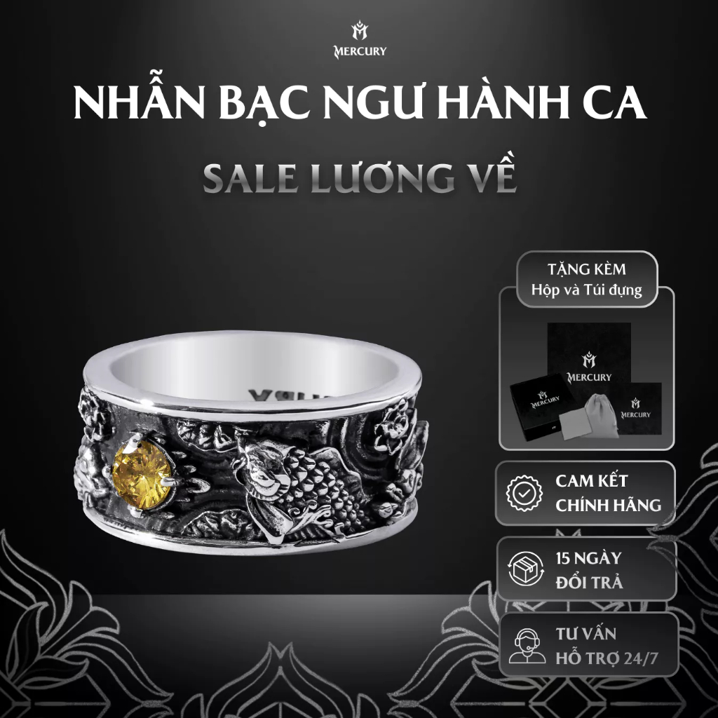 Nhẫn Bạc nam,nữ 925 Mercury Ngư Hành Ca  - Trang sức Bạc 925 cao cấp-Thiết kế độc quyền bởi Mercury
