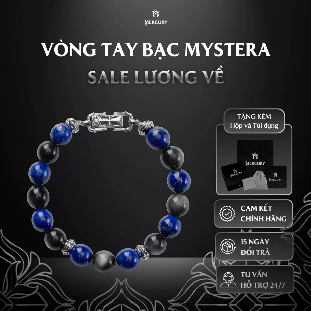 Vòng tay Bạc nam, nữ 925 Mercury Mystera - vòng bạc kết hợp đá tự nhiên - Thiết kế độc quyền Mercury