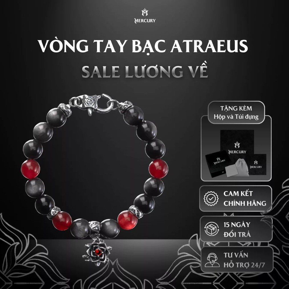 Vòng tay Bạc nam, nữ 925 Mercury Atraeus - vòng bạc kết hợp đá tự nhiên - Thiết kế độc quyền Mercury
