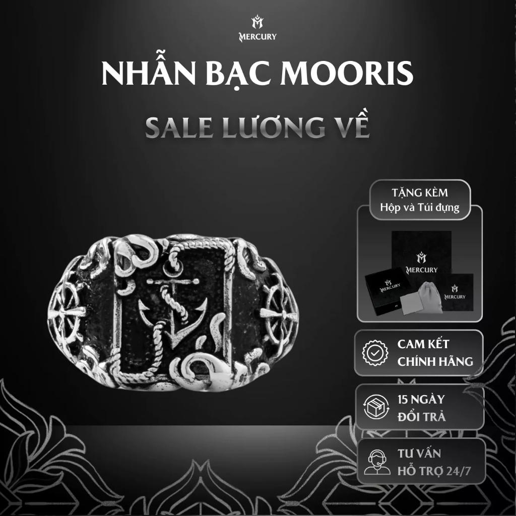 Nhẫn Bạc nam 925 Mercury Mooris - Trang sức Bạc 925 đúc nguyên khối- Thiết kế độc quyền bởi Mercury