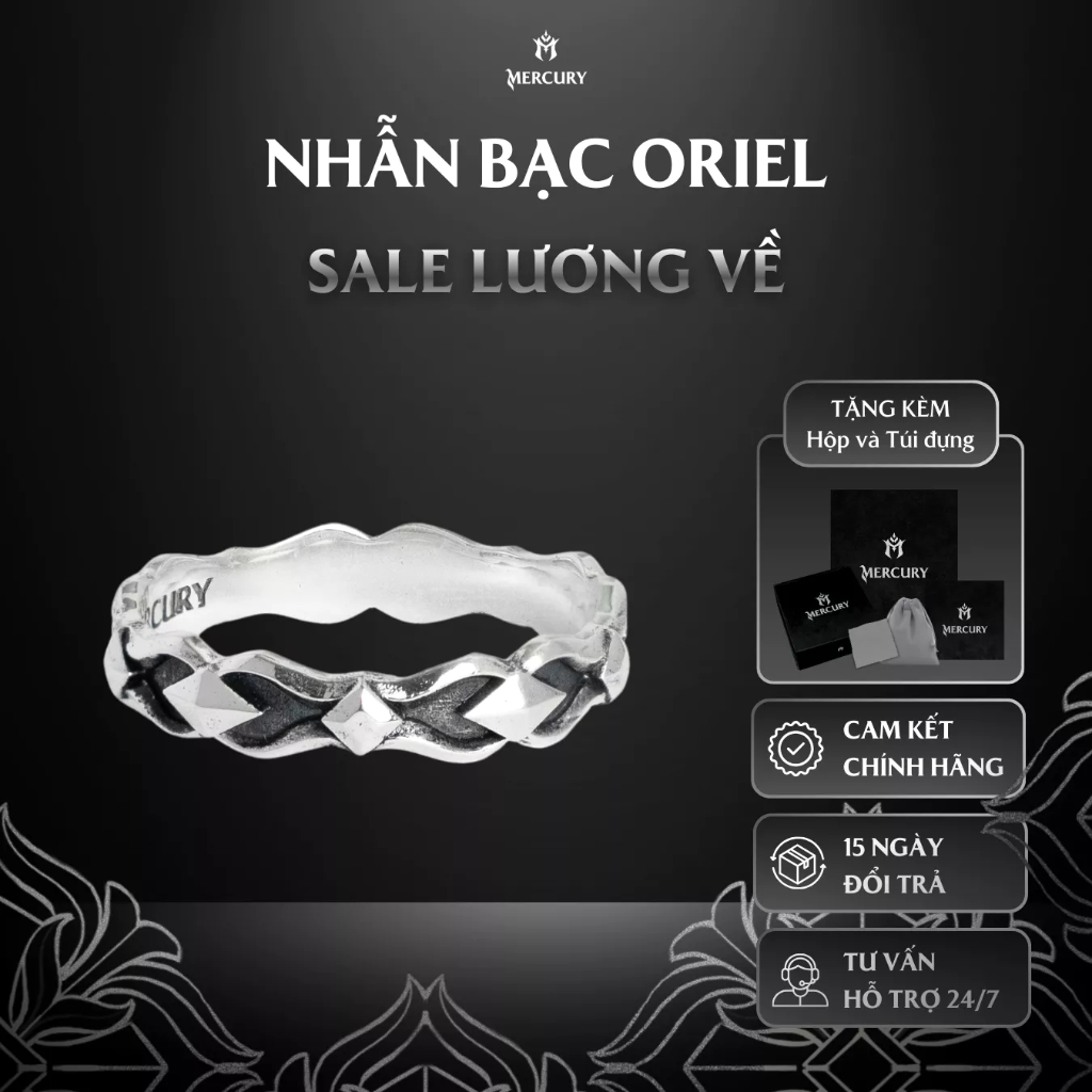 Nhẫn Bạc nam,nữ 925 Mercury Oriel - Trang sức Bạc 925 cao cấp-Thiết kế độc quyền bởi Mercury