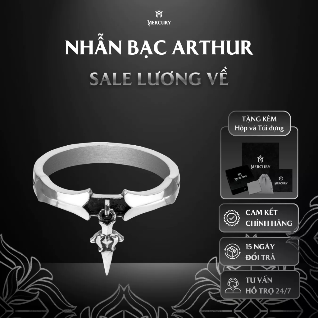Nhẫn Bạc nam,nữ 925 Mercury Arthur - Trang sức Bạc 925 cao cấp-Thiết kế độc quyền bởi Mercury