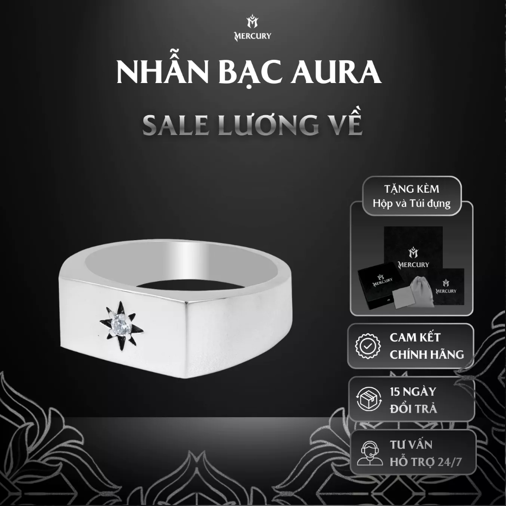 Nhẫn Bạc nam 925 Mercury Aura - Trang sức Bạc 925 đúc nguyên khối - Thiết kế độc quyền bởi Mercury