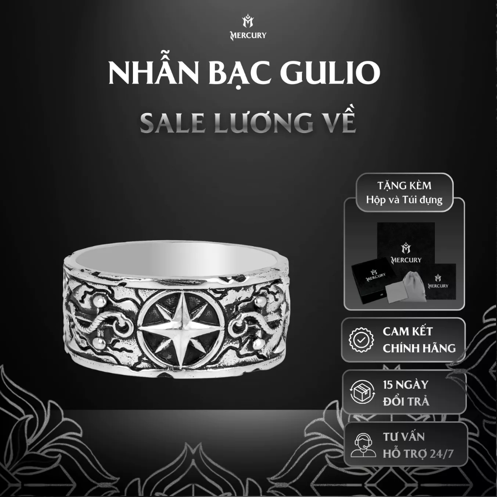 Nhẫn Bạc nam 925 Mercury Gulio - Trang sức Bạc 925 đúc nguyên khối- Thiết kế độc quyền bởi Mercury