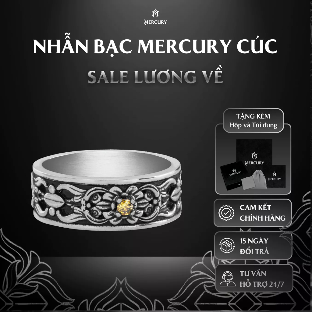 Nhẫn Bạc nam,nữ 925 Mercury Cúc - Trang sức Bạc 925 cao cấp-Thiết kế độc quyền bởi Mercury