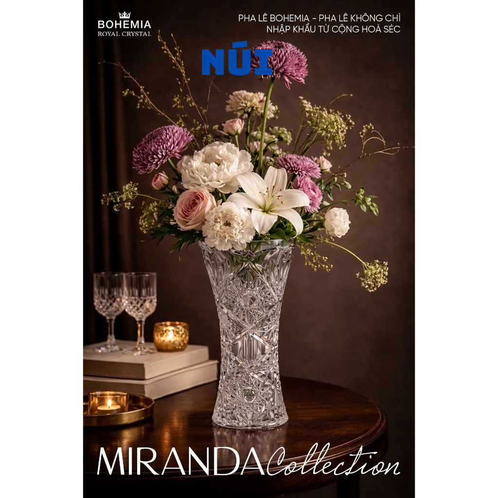 Bình Hoa Pha Lê MIRANDA Bohemia Royal Crystal,  Lọ Hoa Pha Lê Cao Cấp Sang Trọng, MODEL: Miranda 300