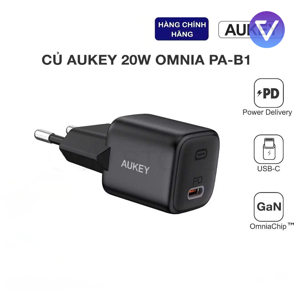 Củ Sạc Nhanh 20W Aukey Omnia USB-C PD PA-B1 (Đen)