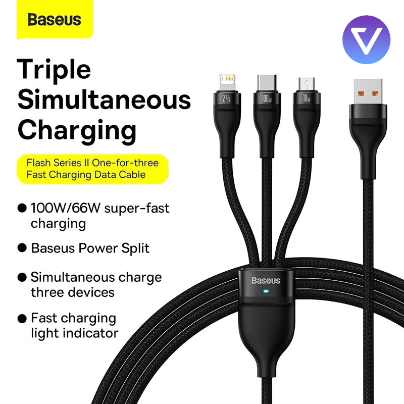 (3in1) Cáp sạc nhanh 3 đầu 100W Baseus, USB to Type C , L, Micro
