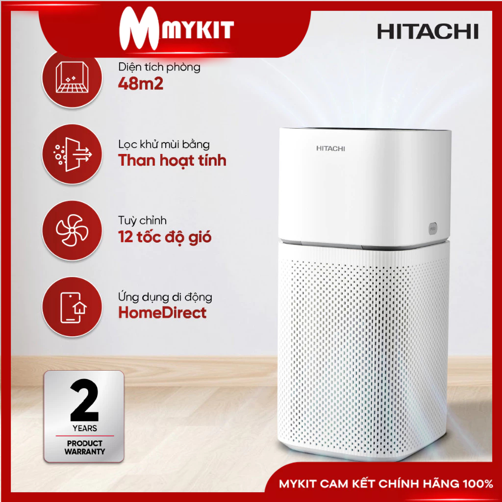 Máy lọc không khí Hitachi 48 m² EP-TZ50, hút khí 360°, lọc bụi mịn, phấn hoa, lông thú cưng, khử mùi