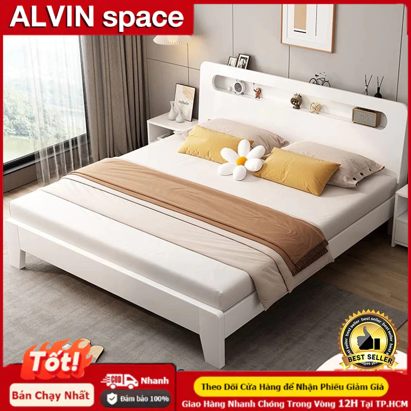 ALVIN giường ngủ Giường Pallet Gỗ Thông Mới Giường Ngủ Đẹp Chất Lượng gỗ thật 100%1m8/1m5/1m2