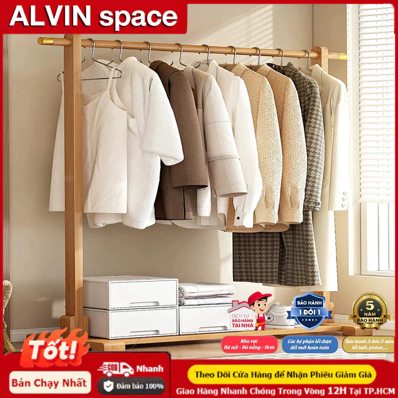 ALVIN Kệ Treo Quần Áo Có  lại chất liệu gỗ thông cao cấp chắc chắn chống mối mọt