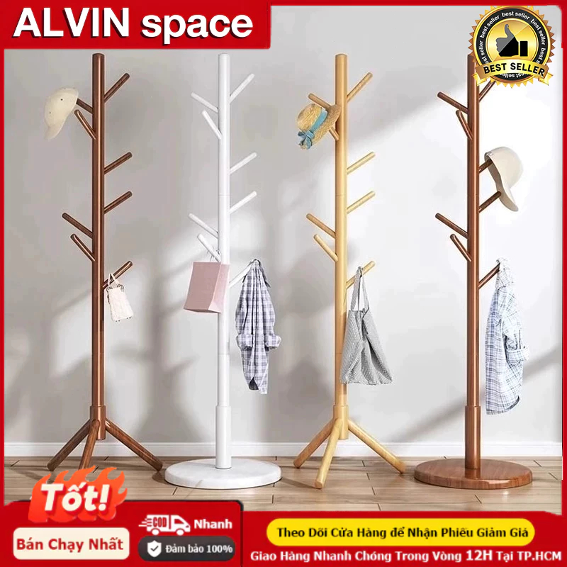 ALVIN Cây treo quần áo 100% gỗ tự nhiên 8, 9 và nhánh-Giá Treo Quần Áo Đứng Các Loại Chất Lượng Cao