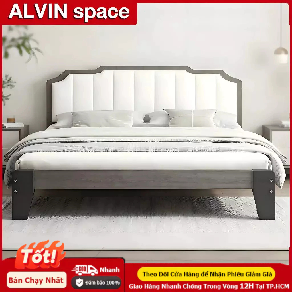 ALVIN Giường ngủ giường gỗ gỗ thân thiện với môi trường Đầu giường bọc nệm Phong cách Châu Âu | BigBuy360 - bigbuy360.vn