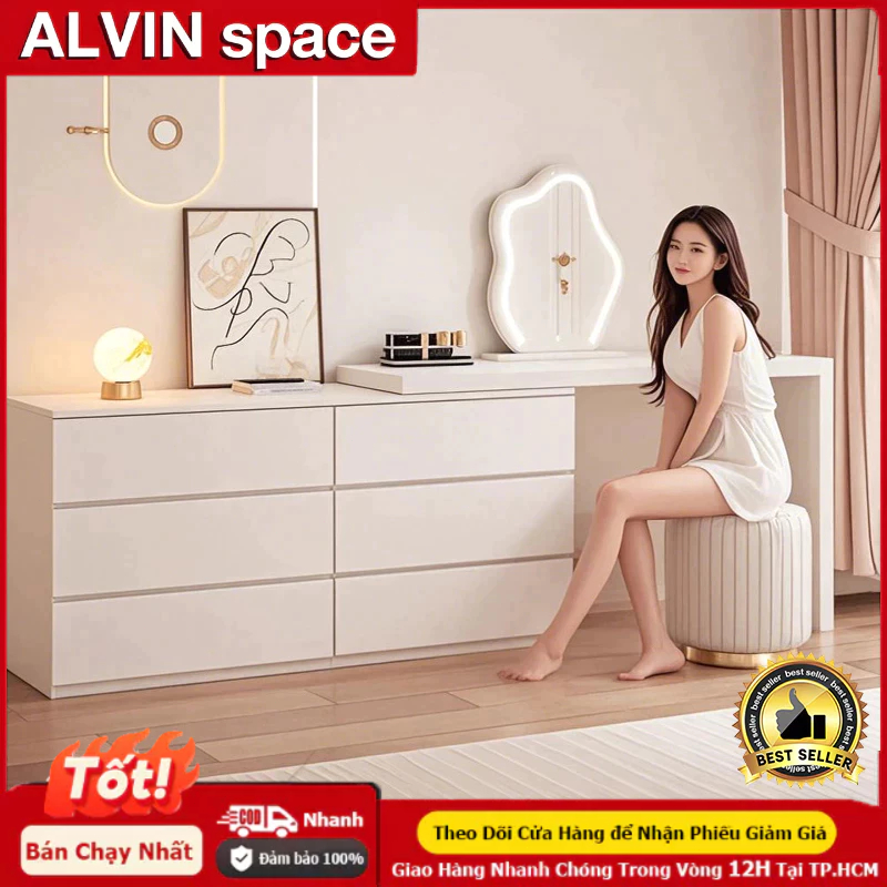 ALVIN 2m bàn trang điểm bàn phấn bàn làm việc có thể mở rộng kèm tủ để đồ tủlưu trữ tủ đầu giường